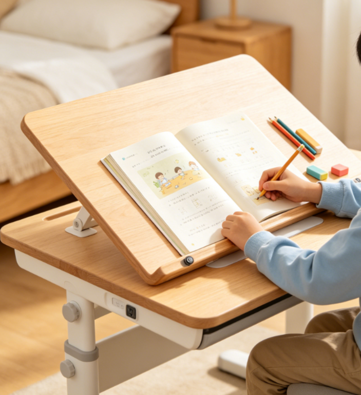 Children's Reading Desk with Tiltable Desktop and Hand-Crank Height Adjustment