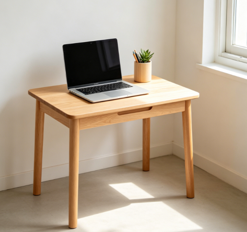 Simple Home Computer/Study Desk with Drawer (Natural Wood)