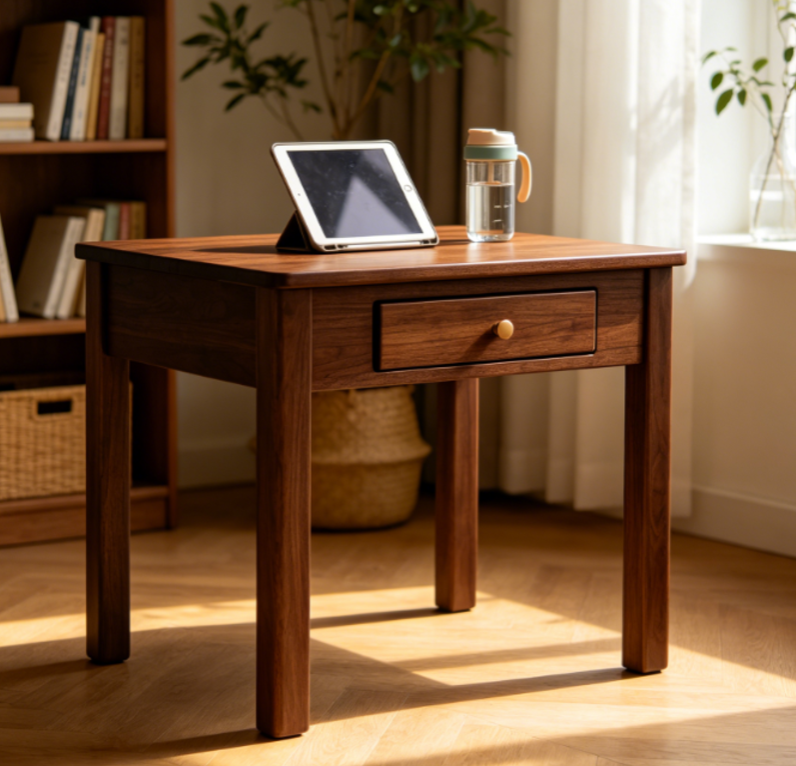 Solid Wood Children's Study Desk with Single Drawer (Dark Walnut)