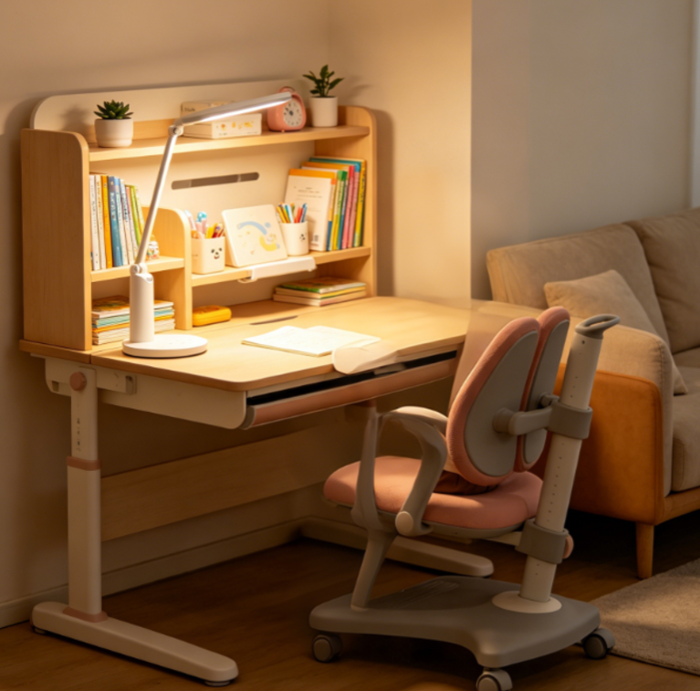 Height-Adjustable Ergonomic Children's Study Desk & Chair Set with Spine Support