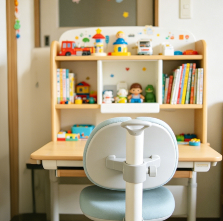 Playful Cartoon-Style Children's Study Desk with Storage Shelving